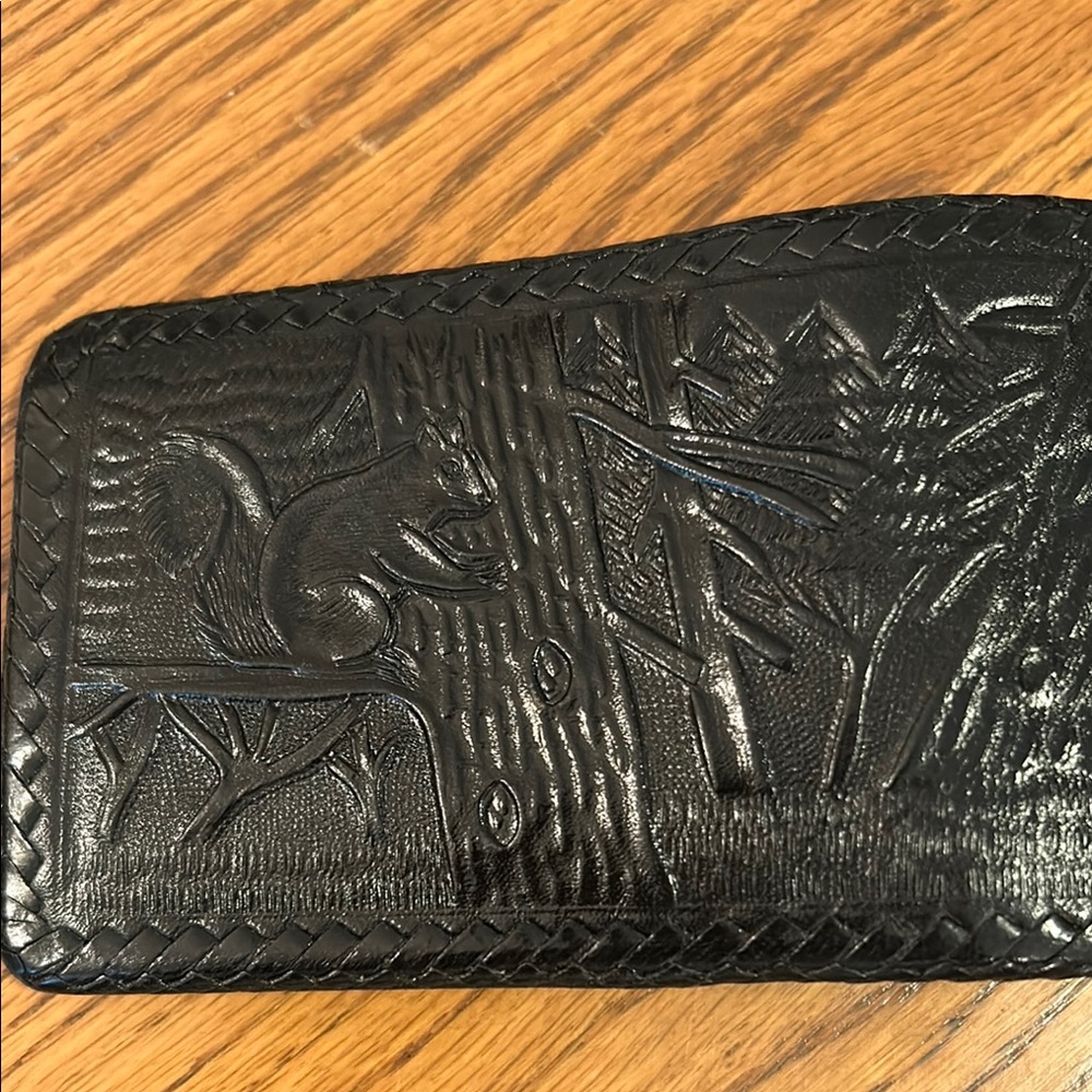 Black Billfold & Card Holder with Embossed Design - Picture 2 of 7